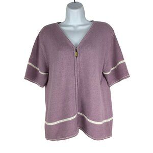 Christopher & Banks Women's V-Neck Full Zip Cardigan Sweater Size M Purple